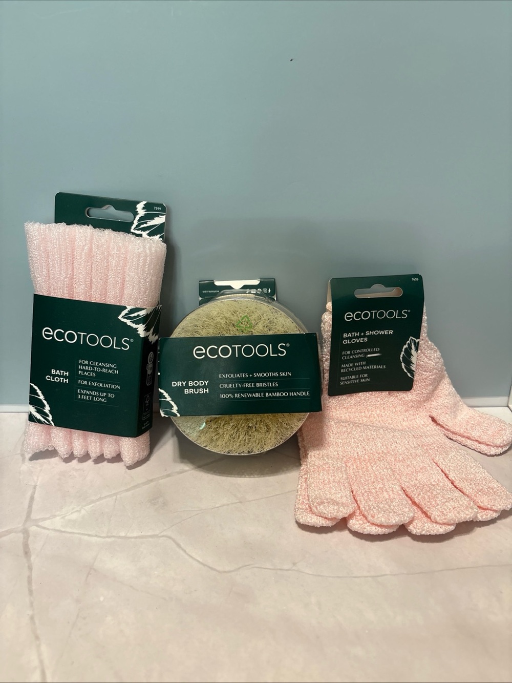ecotools Pink Bath Cloth, Gloves & Dry Body Brush Set